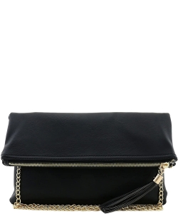 Envelope Foldover Wristlet Clutch Crossbody Bag with Chain Strap LP048 BLACK